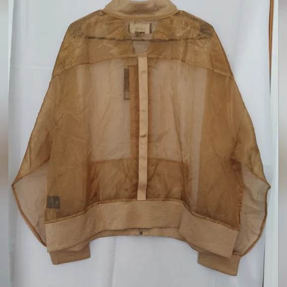 GSTQ Sheer Metallic Gold Bomber Jacket Women's Size 3X NWT - Picture 8 of 16